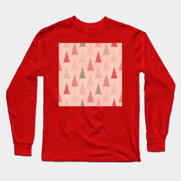 Blush Minimal Christmas Trees Long Sleeve T-Shirt by Carolina Díaz